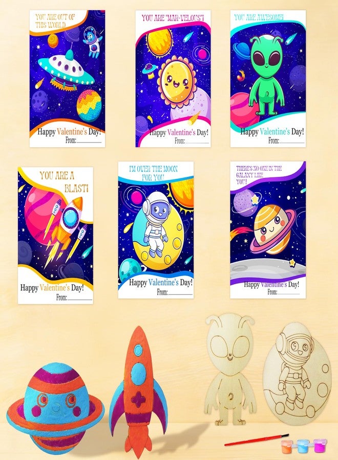 ام ال او ال ام هدايا عيد الحب، 30 مجموعة أدوات حرفية خشبية فضائية لعيد الحب مع بطاقات، لوازم فنية خشبية غير مكتملة الصنع لرواد فضاء فضائيين، مثالية لعيد الحب، أو كهدية لتبادل الهدايا في عيد الأم، أو كمشروع فني لعيد الميلاد. - Image 4